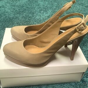 NEW Nine West 100% Genuine Leather Sling Back Taupe Heels Size 9.5M